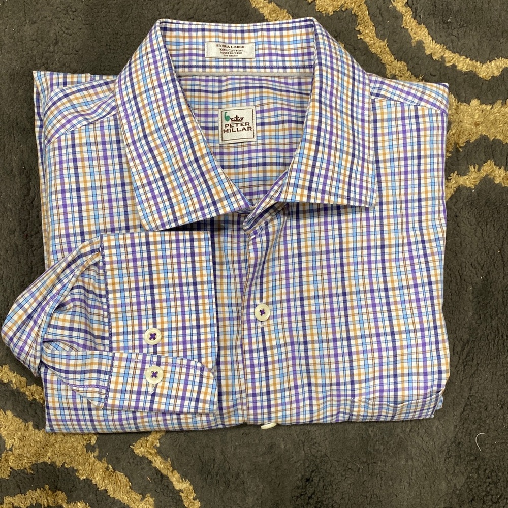 Peter Millar Plaid Long Sleeve Button Down Shirt 💜 XL